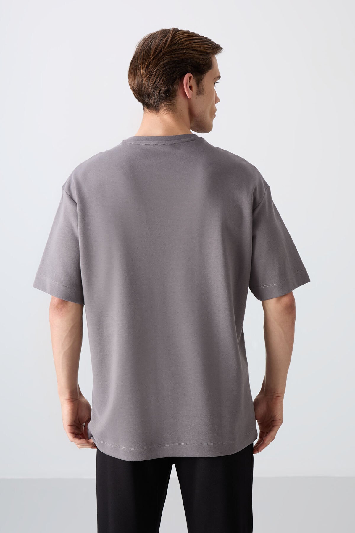 Dark Grey Cotton Thick Soft Textured Oversize Fit Printed Men's T-Shirt - 88325