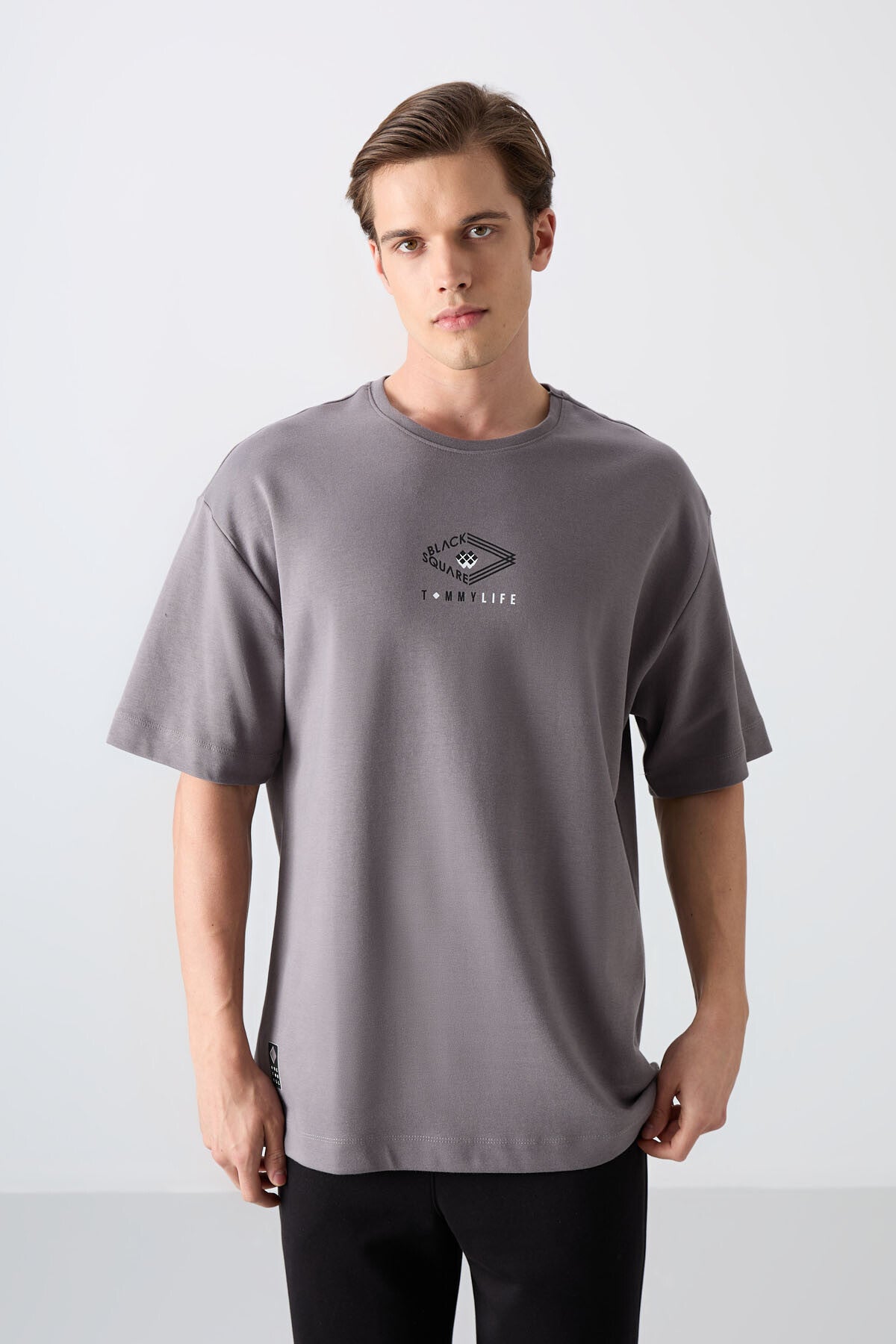 Dark Grey Cotton Thick Soft Textured Oversize Fit Printed Men's T-Shirt - 88325