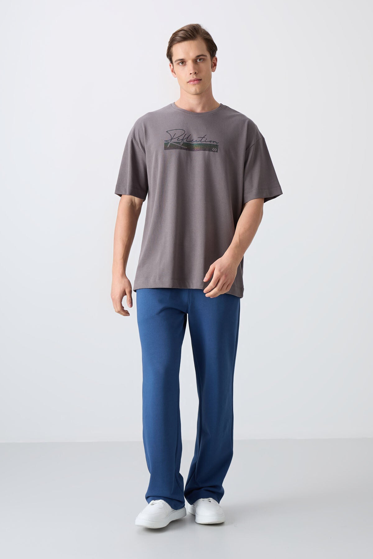 Dark Grey Cotton Thick Soft Textured Oversize Fit Printed Men's T-Shirt - 88334