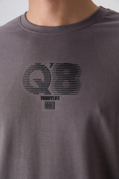 Dark Grey Cotton Thick Soft Textured Oversize Fit Printed Men's T-Shirt - 88333