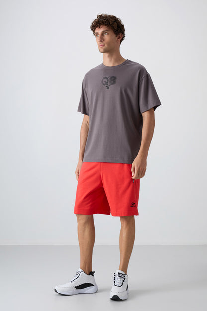 Dark Grey Cotton Thick Soft Textured Oversize Fit Printed Men's T-Shirt - 88333