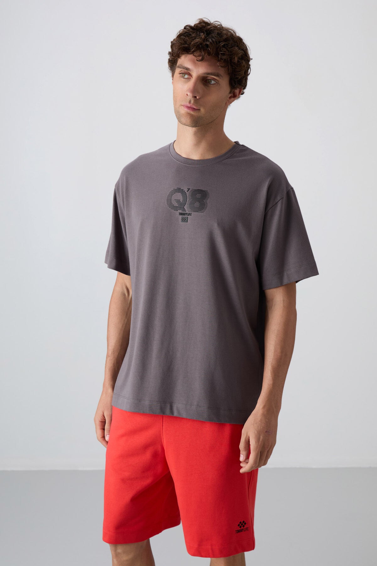 Dark Grey Cotton Thick Soft Textured Oversize Fit Printed Men's T-Shirt - 88333
