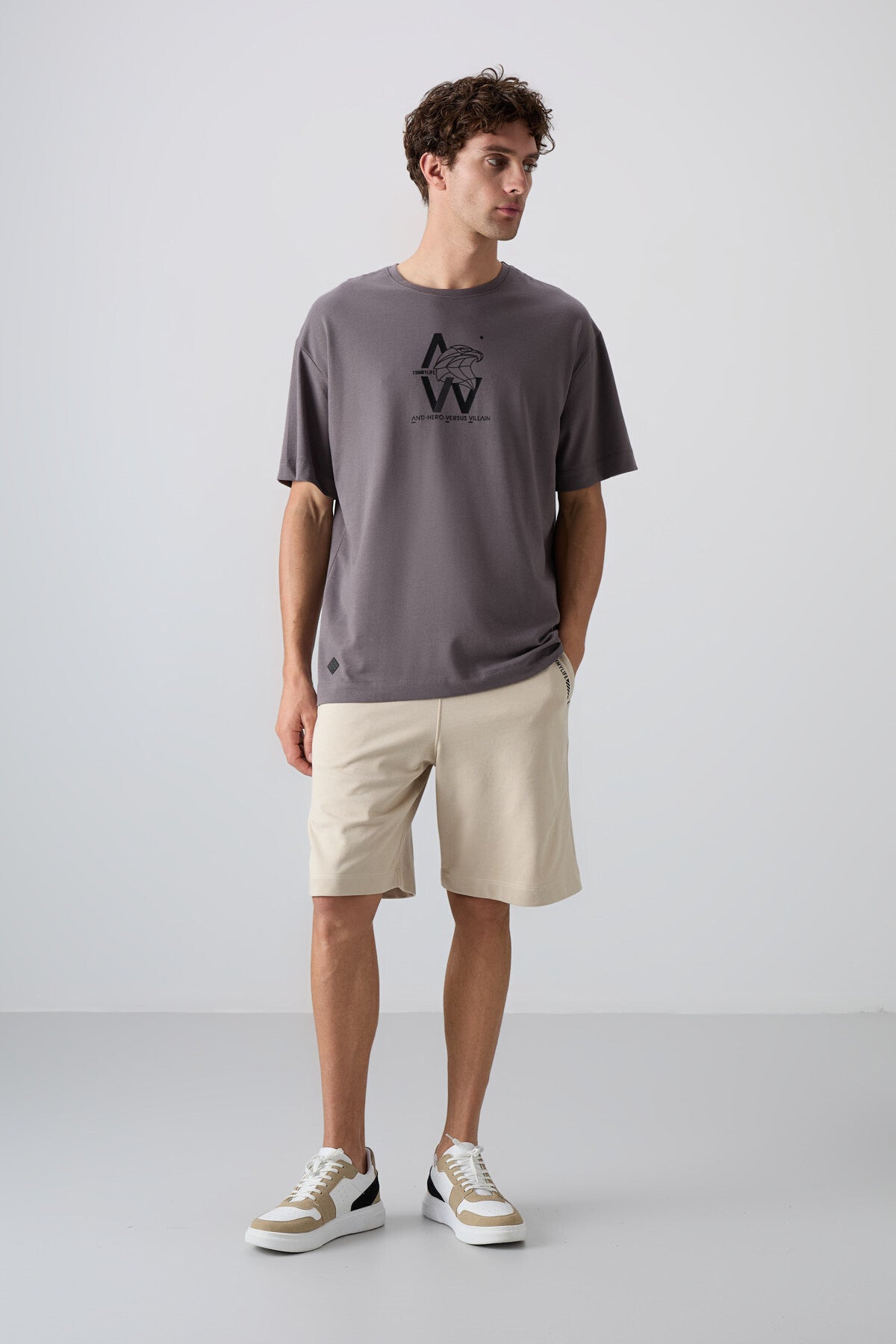 Dark Grey Cotton Thick Soft Textured Oversize Fit Printed Men's T-Shirt - 88332