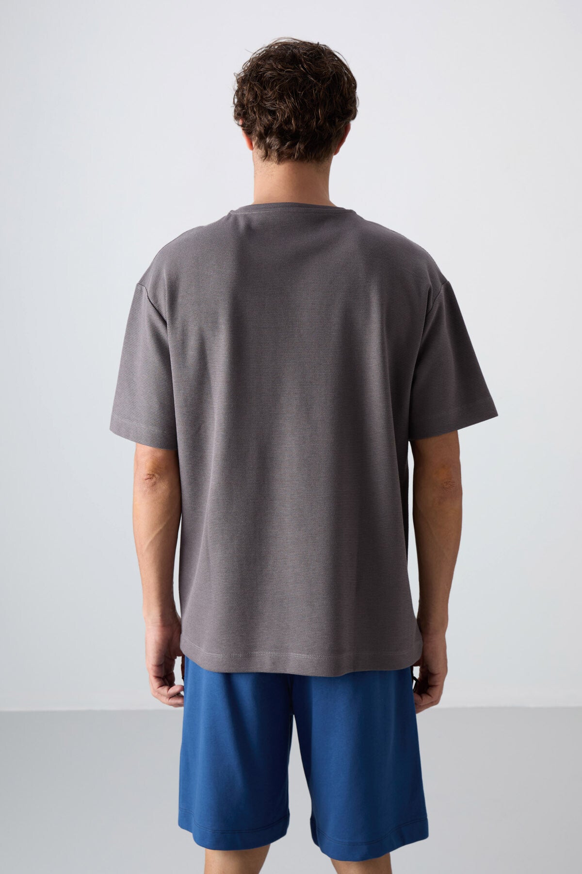 Dark Grey Cotton Thick Textured Oversize Fit Basic Men's T-Shirt - 88341