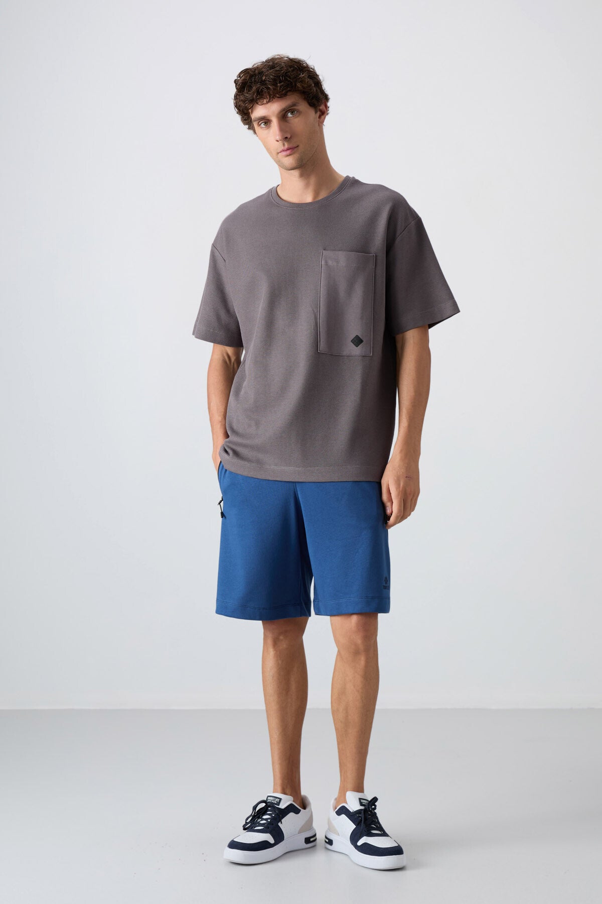 Dark Grey Cotton Thick Textured Oversize Fit Basic Men's T-Shirt - 88341