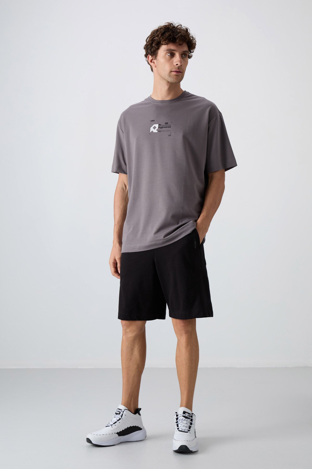 Dark Grey Cotton Thick Soft Textured Oversize Fit Printed Men's T-Shirt - 88350
