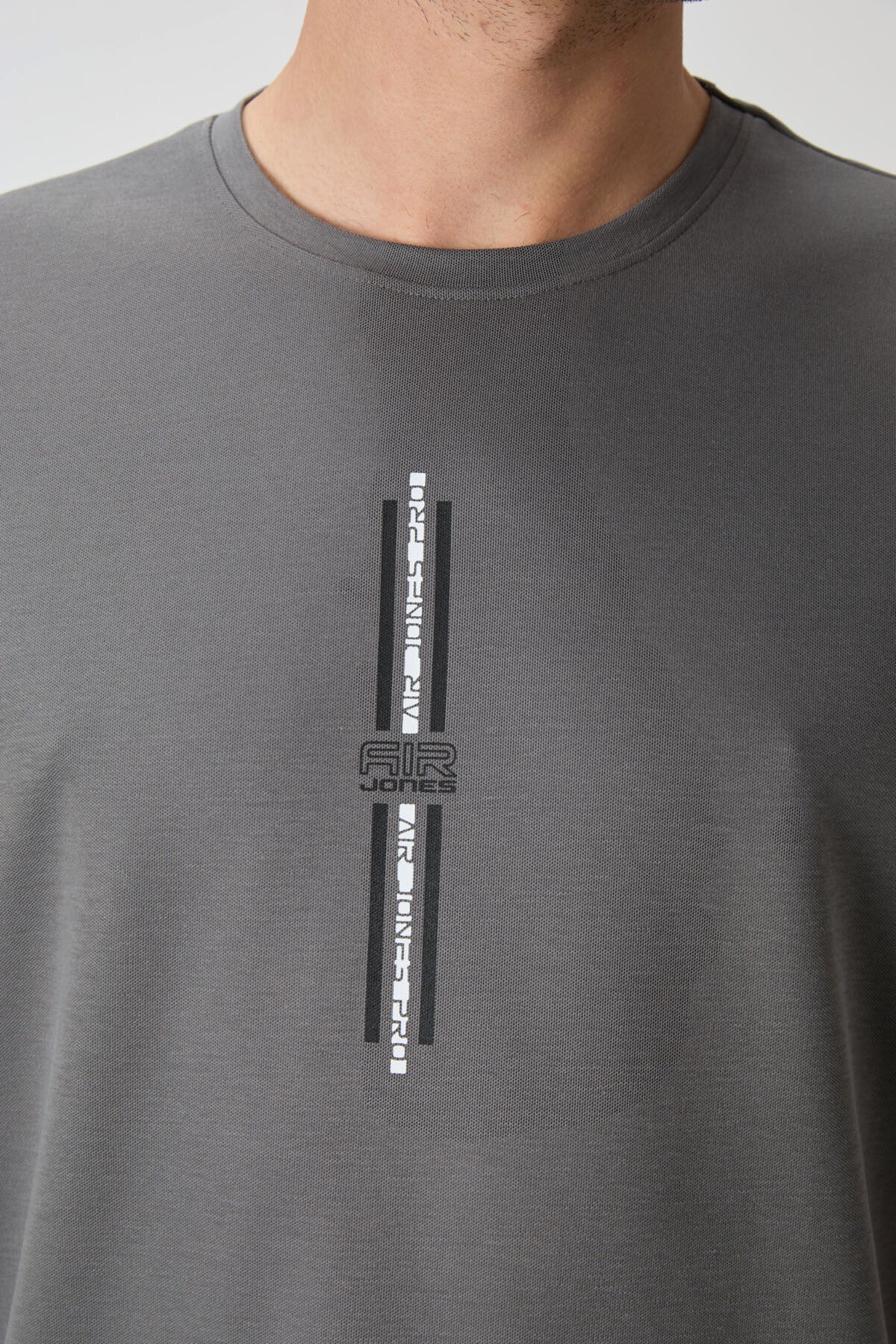 Dark Grey Cotton Thick Textured Surface Oversize Fit Printed Men's T-Shirt - 88366