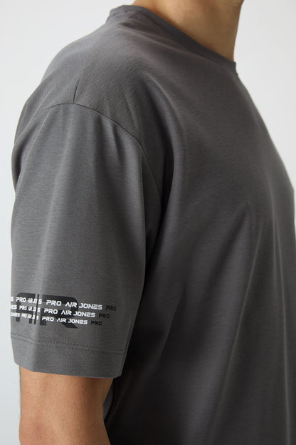 Dark Grey Cotton Thick Textured Surface Oversize Fit Printed Men's T-Shirt - 88369