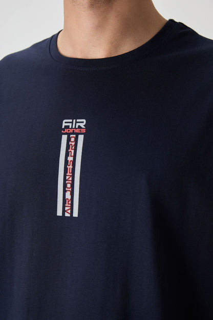 Navy Blue 100% Cotton Thick Soft Textured Oversize Fit Printed Men's T-Shirt - 88360