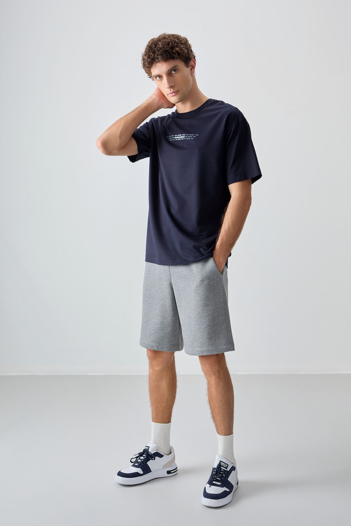 Navy Blue Cotton Thick Soft Textured Oversize Fit Printed Men's T-Shirt - 88374