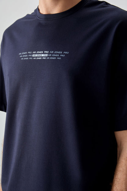 Navy Blue Cotton Thick Soft Textured Oversize Fit Printed Men's T-Shirt - 88374