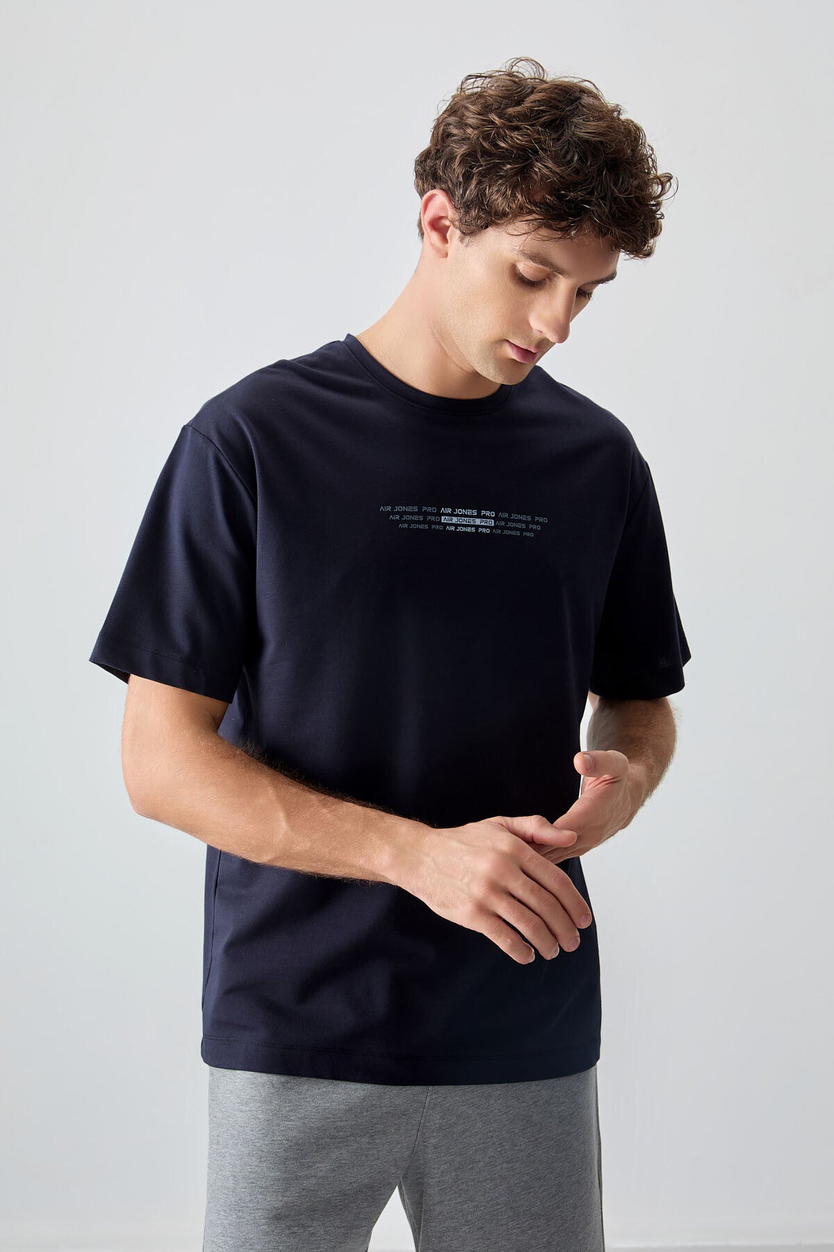 Navy Blue Cotton Thick Soft Textured Oversize Fit Printed Men's T-Shirt - 88374