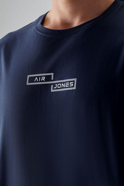 Navy Blue 100% Cotton Thick Soft Textured Oversize Fit Printed Men's T-Shirt - 88361
