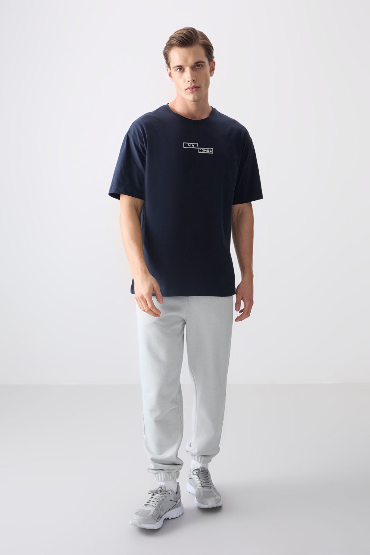 Navy Blue 100% Cotton Thick Soft Textured Oversize Fit Printed Men's T-Shirt - 88361