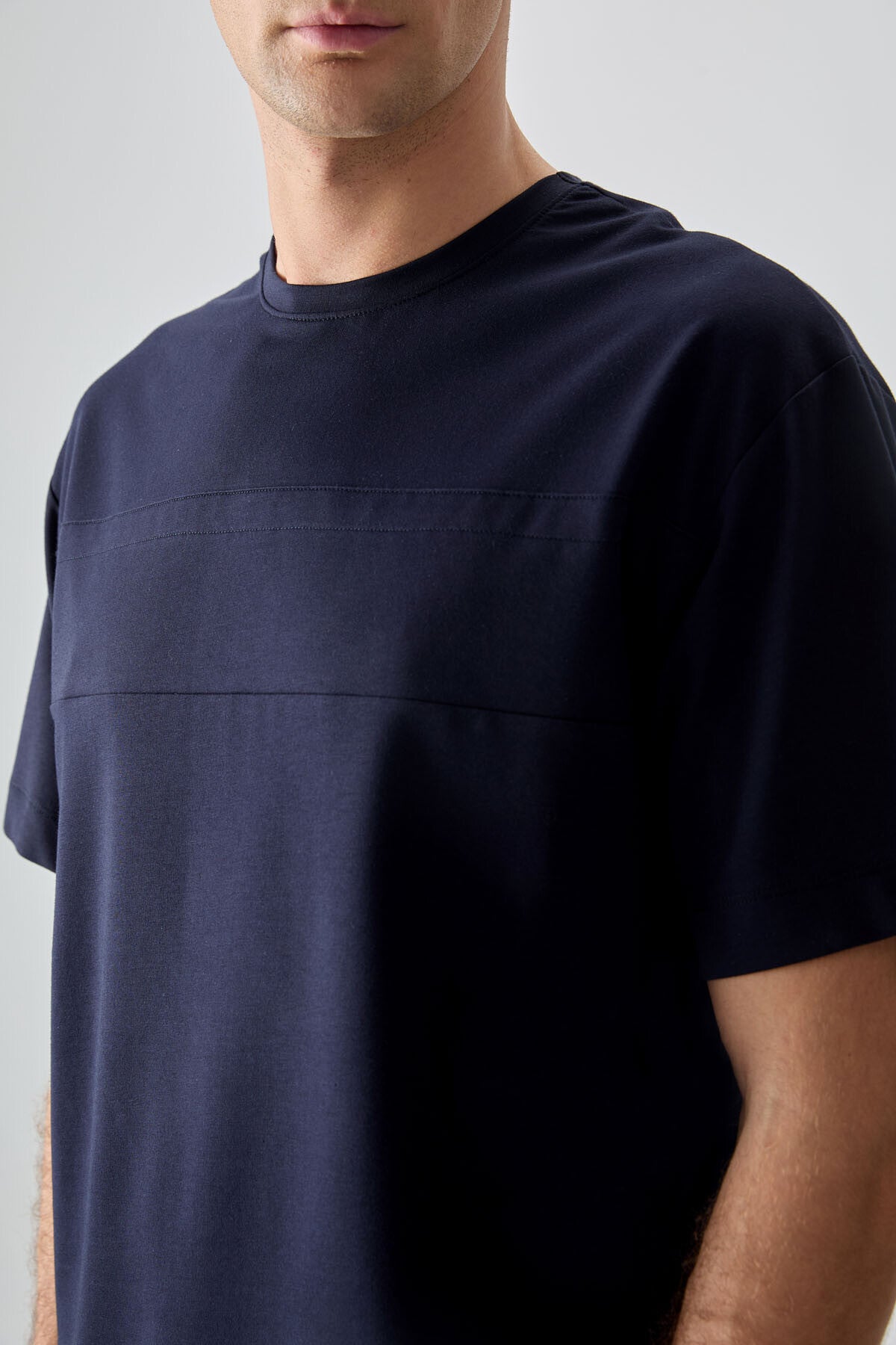 Navy Blue Cotton Thick Soft Textured Oversize Fit Basic Men's T-Shirt - 88378