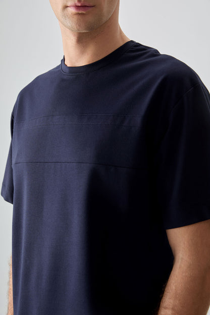Navy Blue Cotton Thick Soft Textured Oversize Fit Basic Men's T-Shirt - 88378
