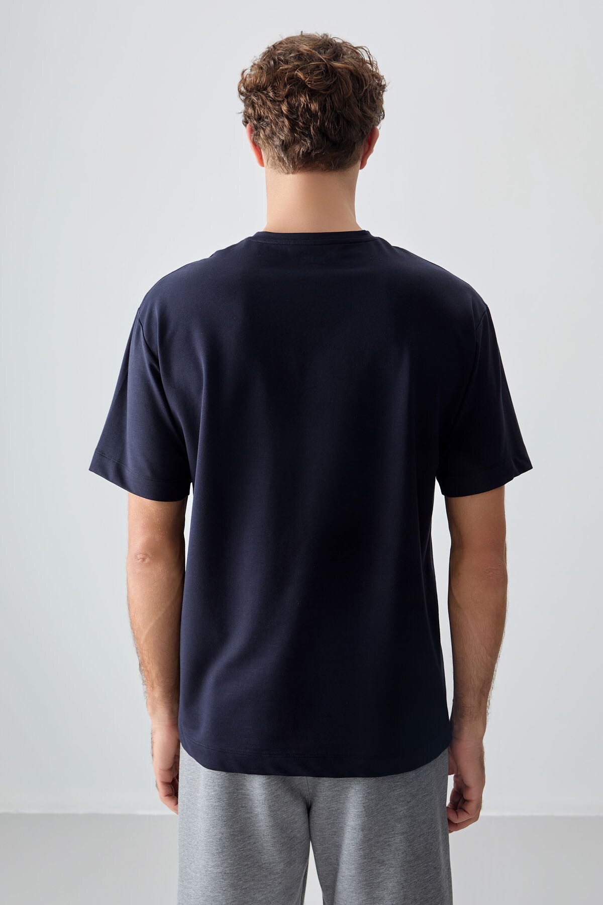 Navy Blue Cotton Thick Soft Textured Oversize Fit Basic Men's T-Shirt - 88378