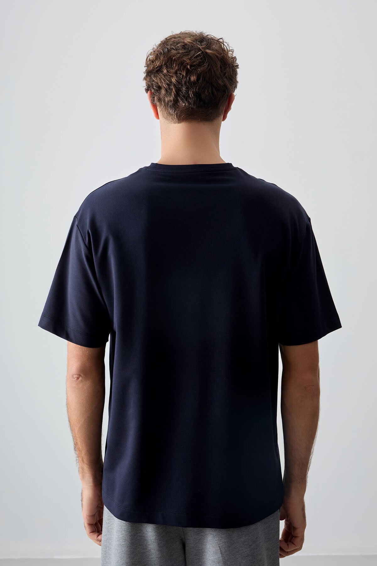 Navy Blue Cotton Thick Soft Textured Oversize Fit Printed Men's T-Shirt - 88376