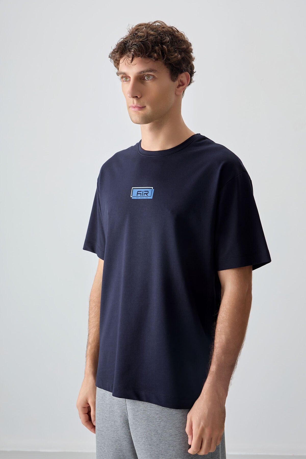 Navy Blue Cotton Thick Soft Textured Oversize Fit Printed Men's T-Shirt - 88376