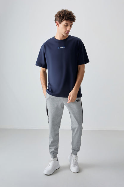 Navy Blue 100% Cotton Thick Soft Textured Oversize Fit Printed Men's T-Shirt - 88354