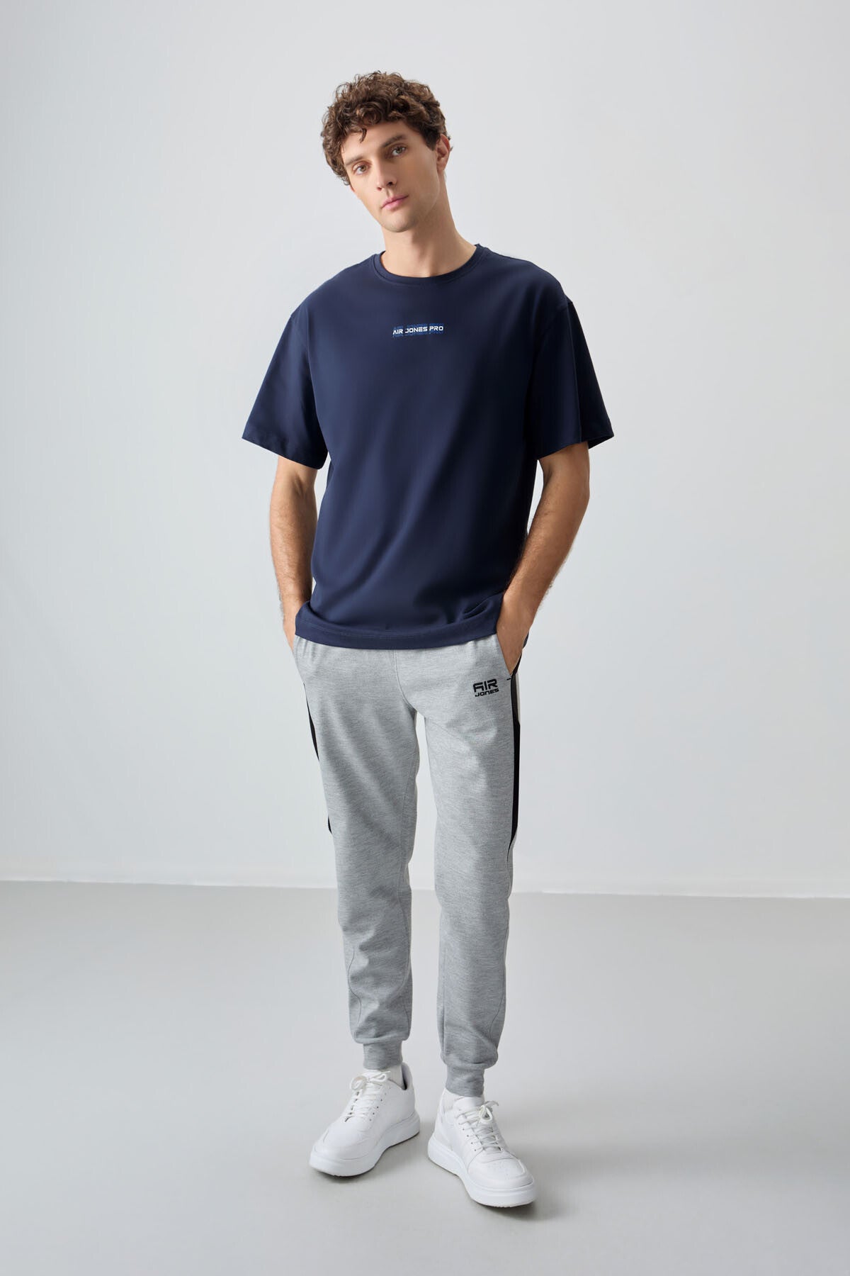 Navy Blue 100% Cotton Thick Soft Textured Oversize Fit Printed Men's T-Shirt - 88354