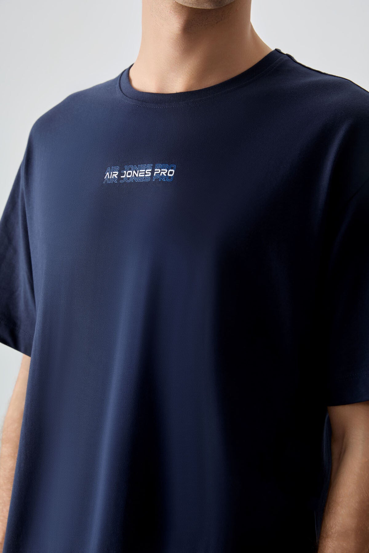 Navy Blue 100% Cotton Thick Soft Textured Oversize Fit Printed Men's T-Shirt - 88354