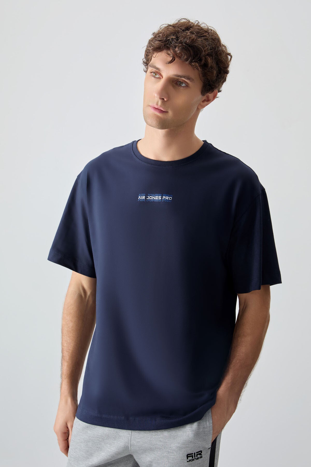 Navy Blue 100% Cotton Thick Soft Textured Oversize Fit Printed Men's T-Shirt - 88354