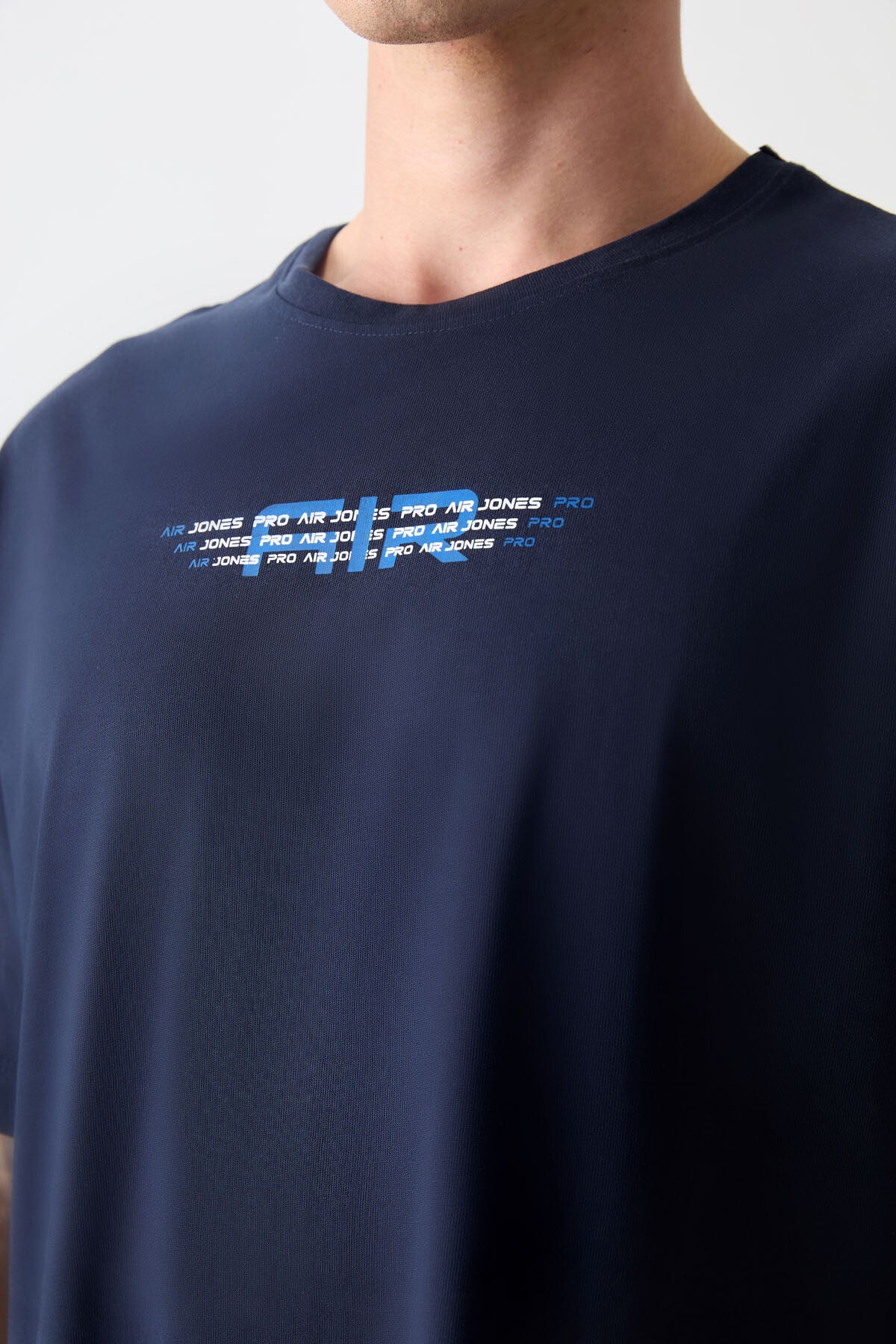 Navy Blue 100% Cotton Thick Soft Textured Oversize Fit Printed Men's T-Shirt - 88356