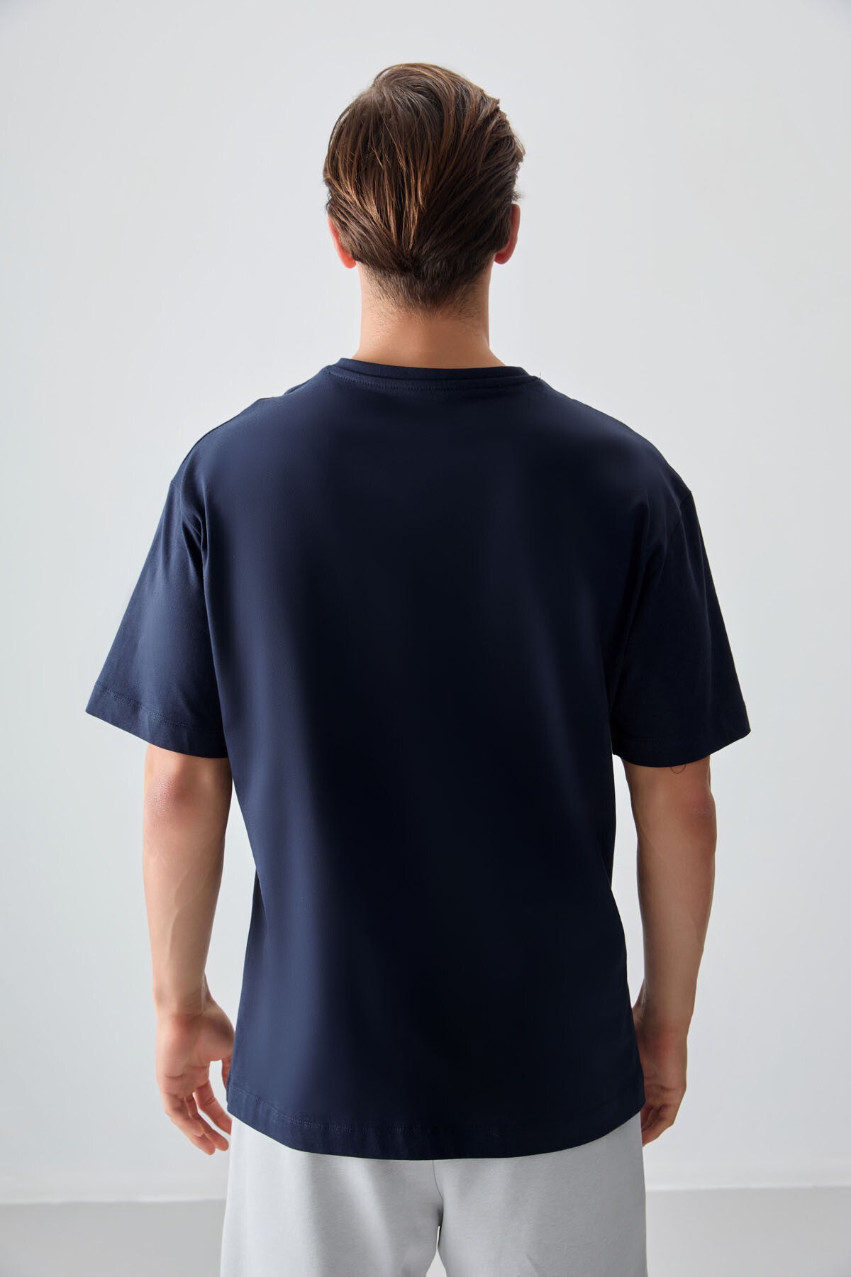 Navy Blue 100% Cotton Thick Soft Textured Oversize Fit Printed Men's T-Shirt - 88355