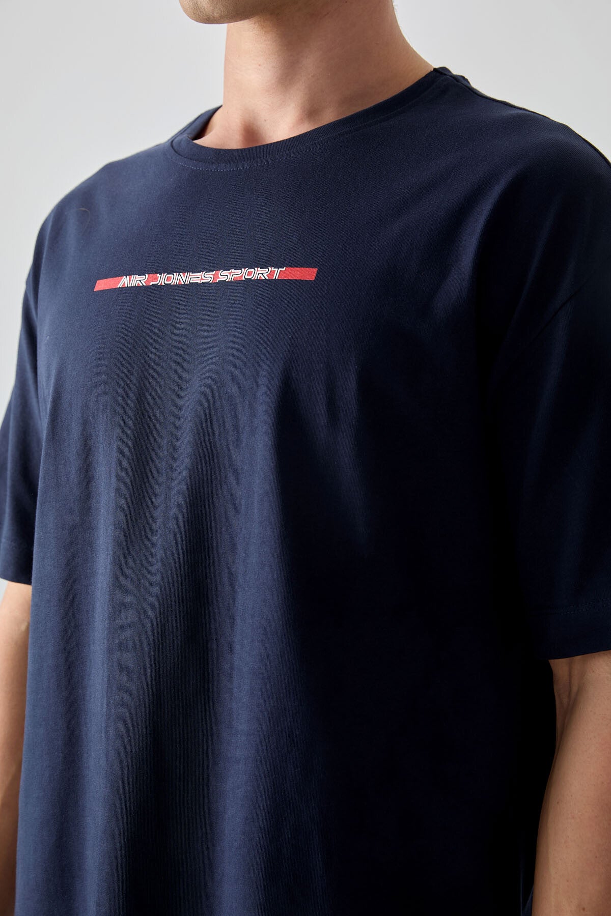 Navy Blue 100% Cotton Thick Soft Textured Oversize Fit Printed Men's T-Shirt - 88358
