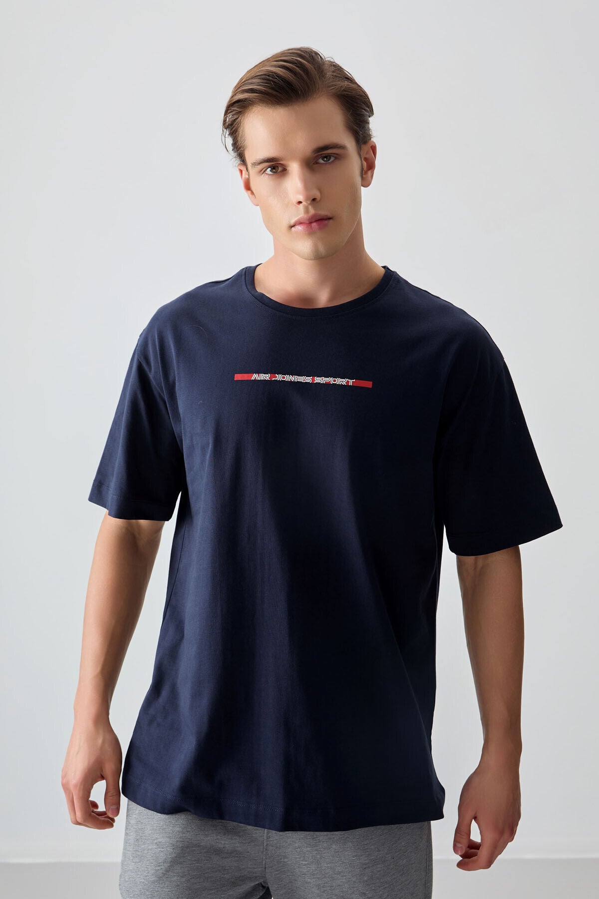 Navy Blue 100% Cotton Thick Soft Textured Oversize Fit Printed Men's T-Shirt - 88358