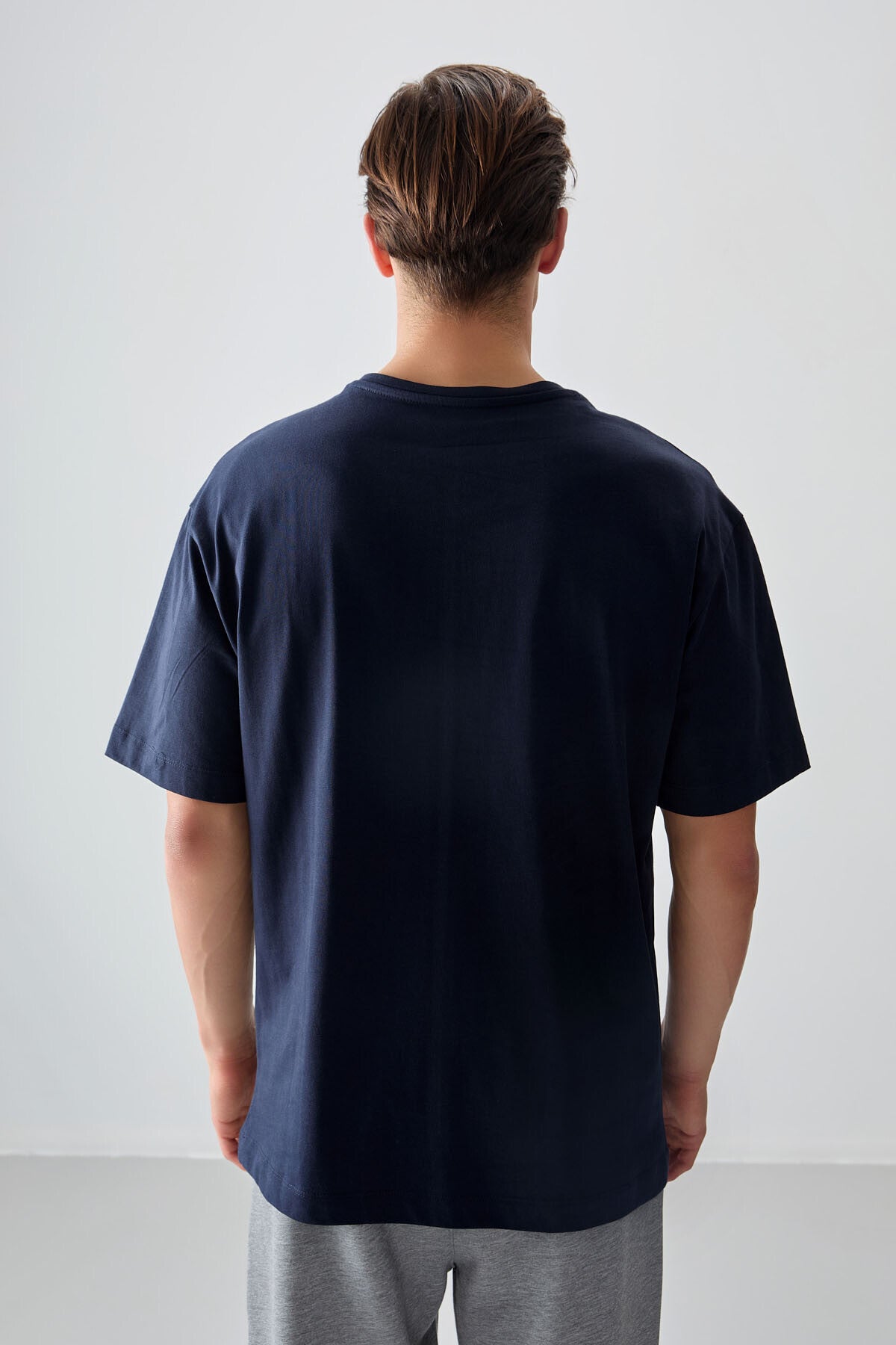 Navy Blue 100% Cotton Thick Soft Textured Oversize Fit Printed Men's T-Shirt - 88358
