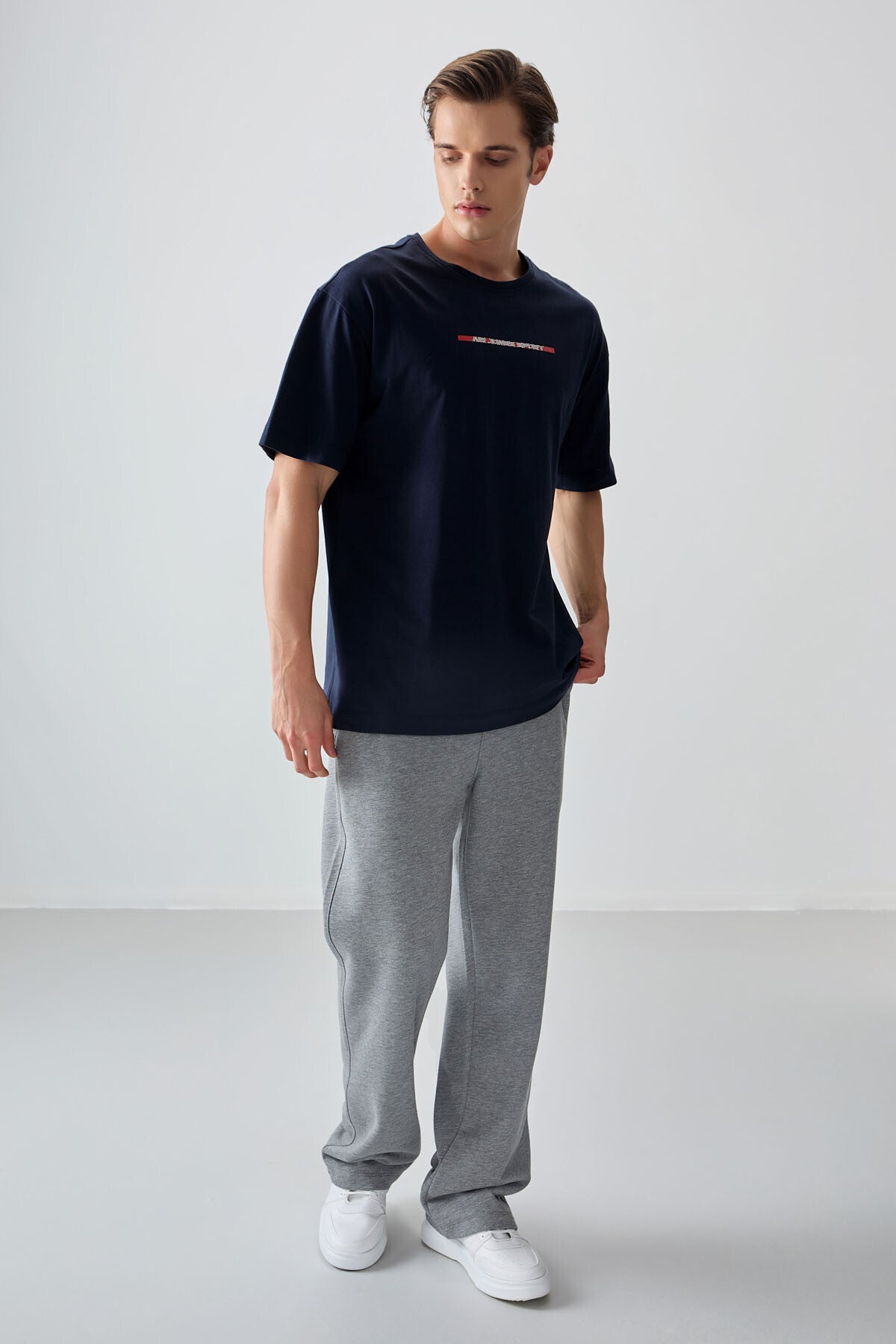 Navy Blue 100% Cotton Thick Soft Textured Oversize Fit Printed Men's T-Shirt - 88358