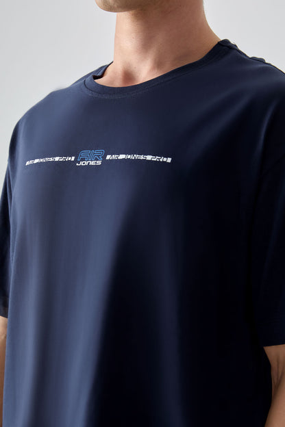 Navy Blue 100% Cotton Thick Soft Textured Oversize Fit Printed Men's T-Shirt - 88357