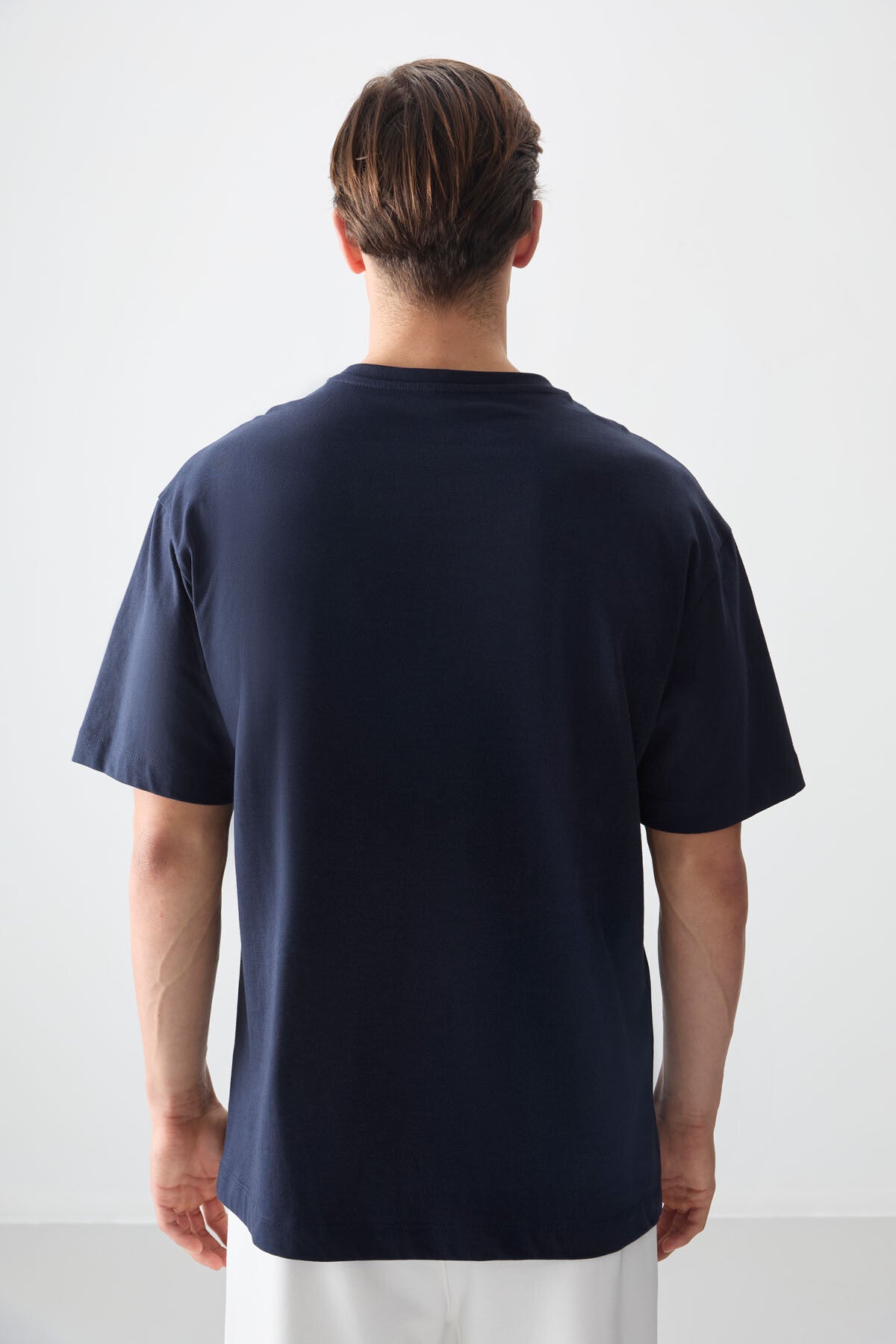 Navy Blue 100% Cotton Thick Soft Textured Oversize Fit Printed Men's T-Shirt - 88357