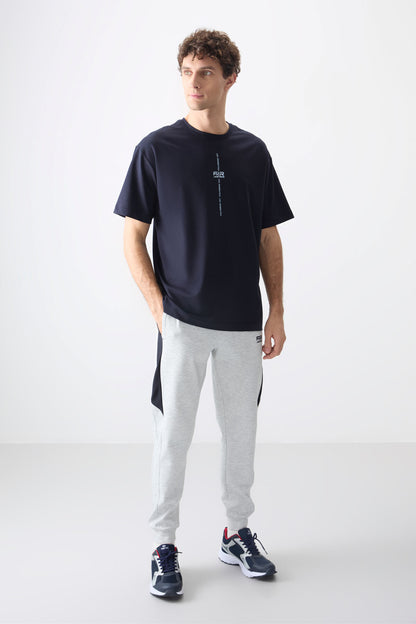 Navy Blue Cotton Thick Soft Textured Oversize Fit Printed Men's T-Shirt - 88373