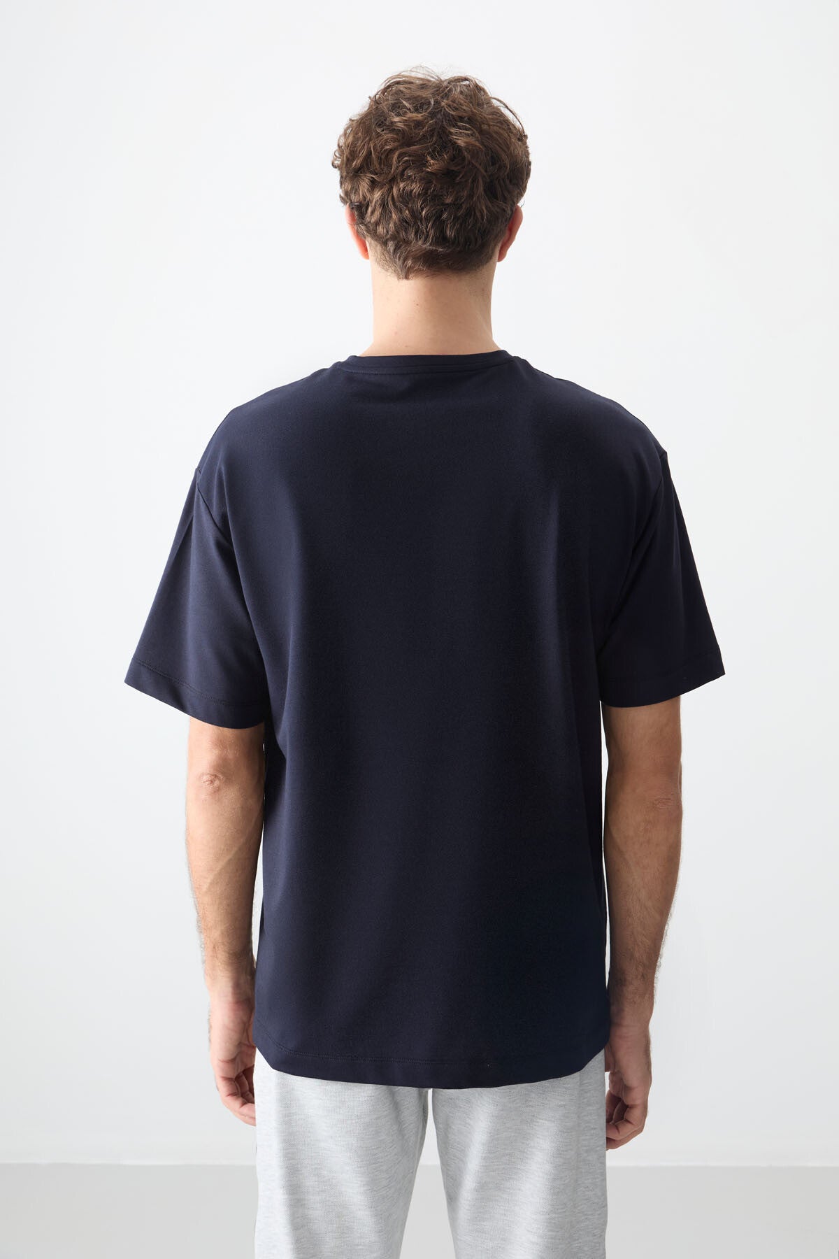 Navy Blue Cotton Thick Soft Textured Oversize Fit Printed Men's T-Shirt - 88373