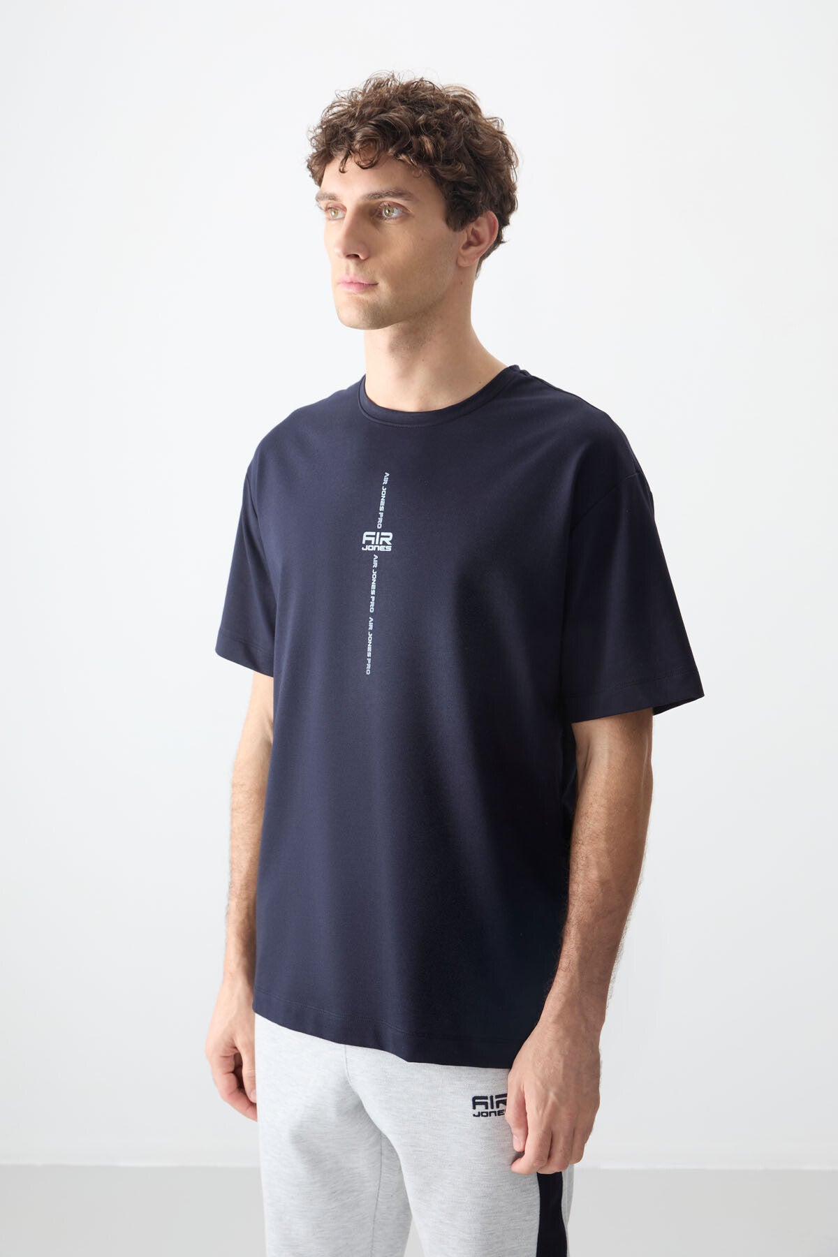 Navy Blue Cotton Thick Soft Textured Oversize Fit Printed Men's T-Shirt - 88373