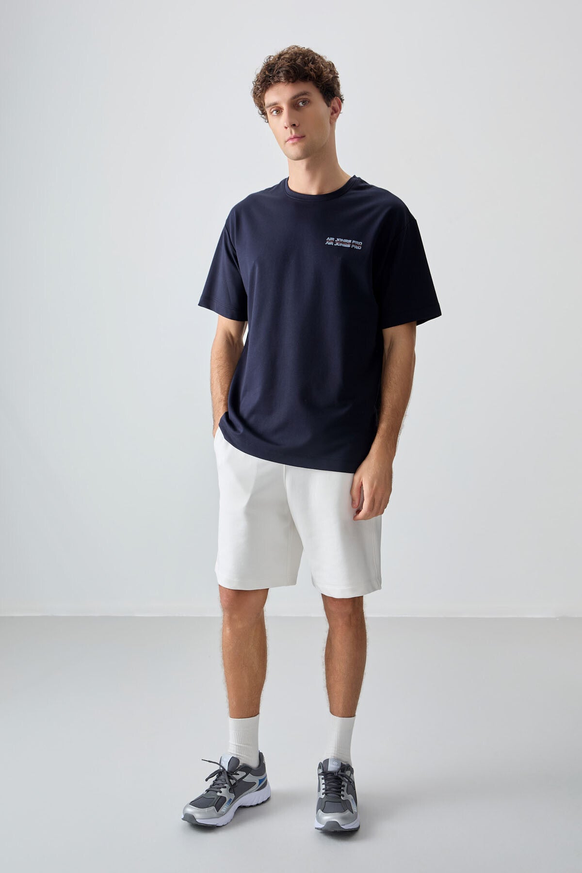 Navy Blue Cotton Thick Soft Textured Oversize Fit Printed Men's T-Shirt - 88375