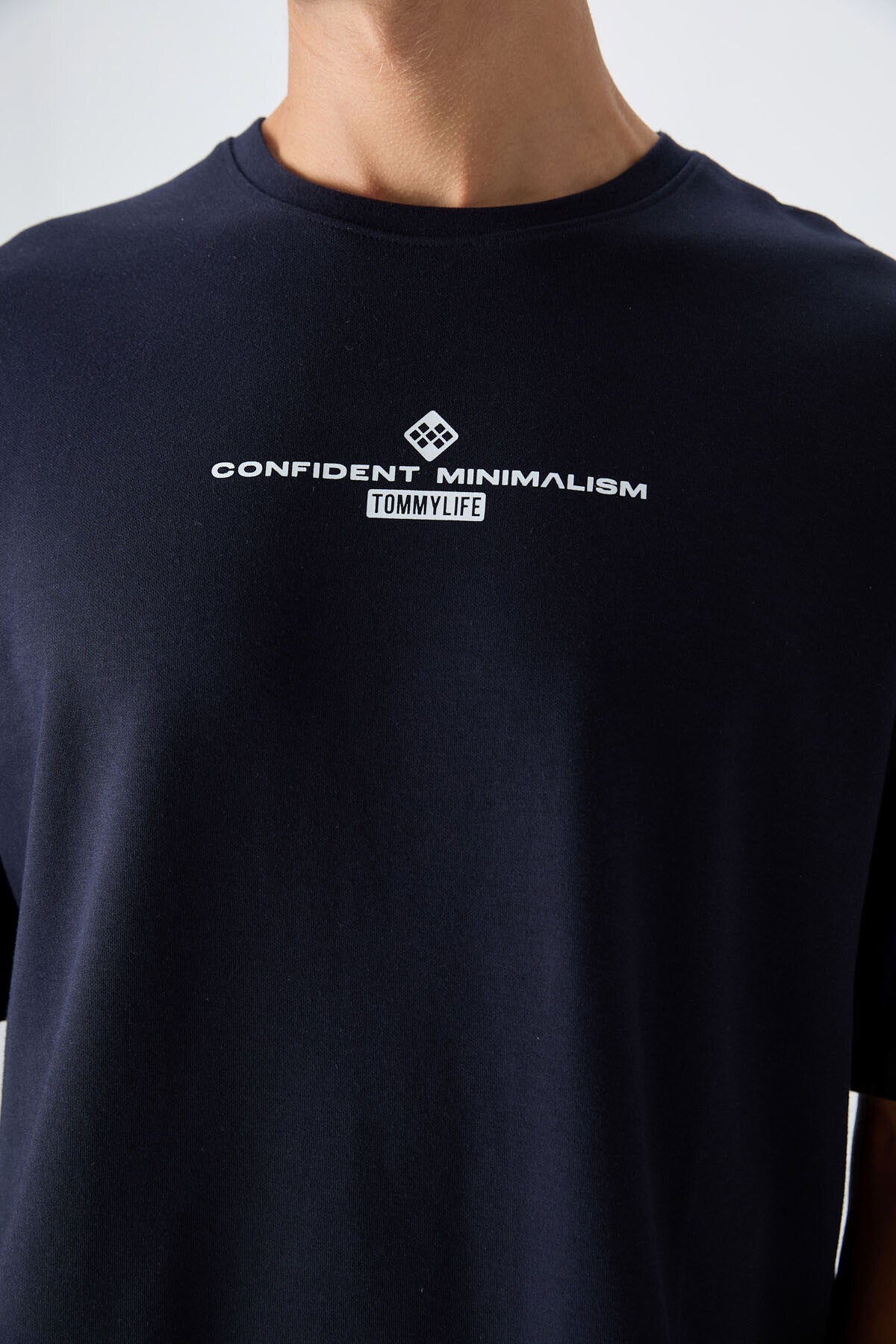 Navy Blue Cotton Thick Soft Textured Oversize Fit Printed Men's T-Shirt - 88321