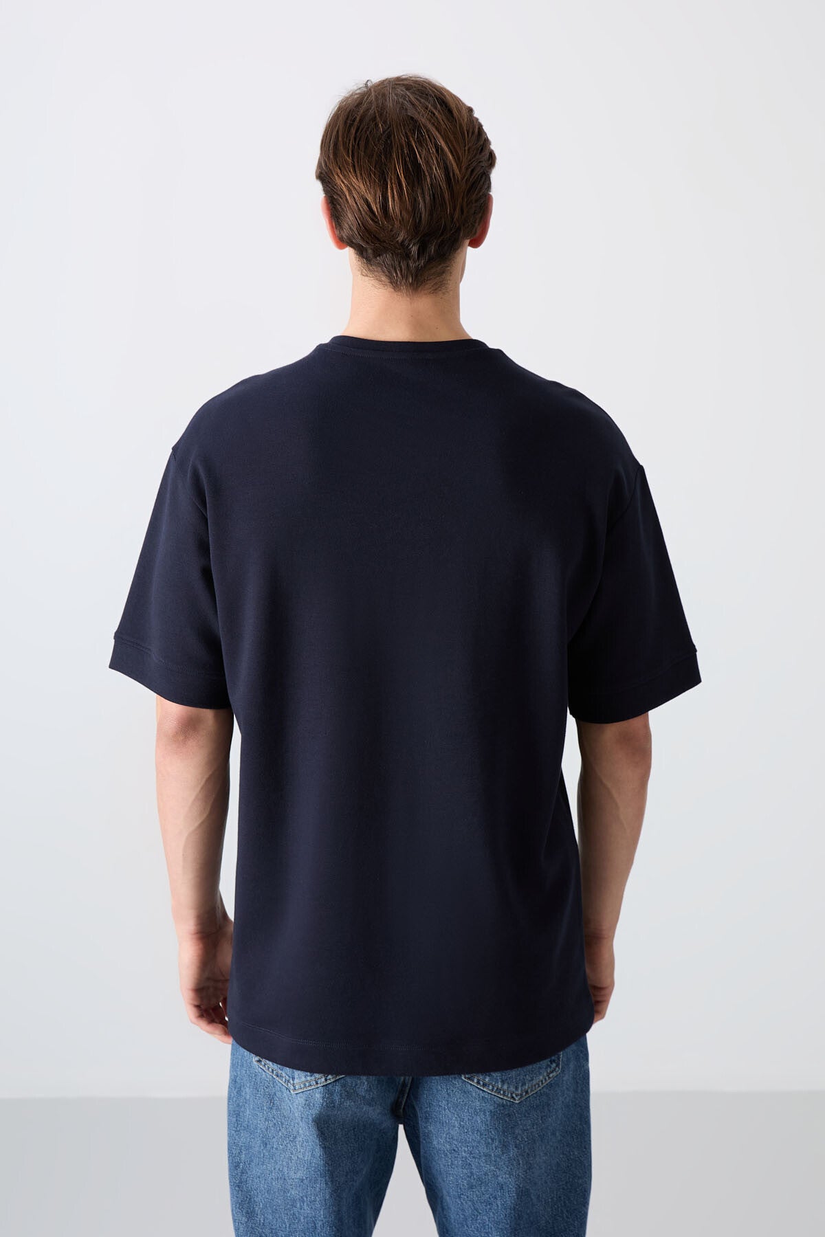 Navy Blue Cotton Thick Soft Textured Oversize Fit Printed Men's T-Shirt - 88320