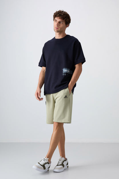 Navy Blue Cotton Thick Soft Textured Oversize Fit Printed Men's T-Shirt - 88322
