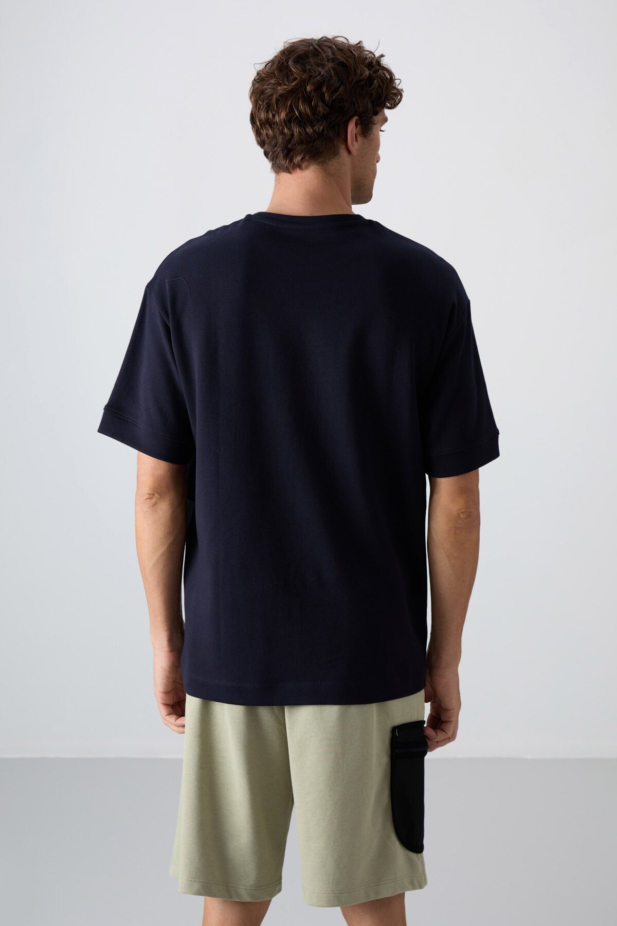 Navy Blue Cotton Thick Soft Textured Oversize Fit Printed Men's T-Shirt - 88322