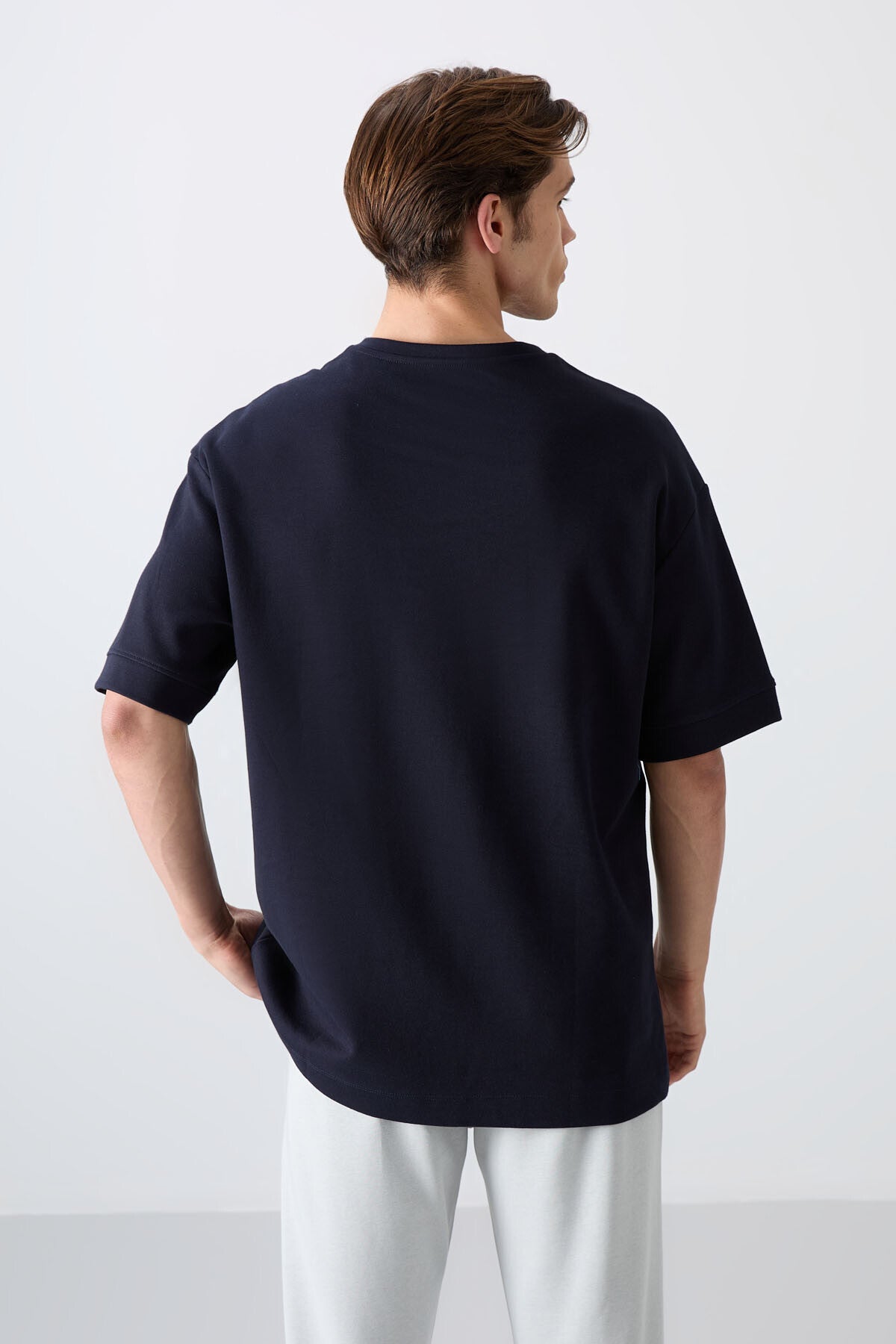 Navy Blue Cotton Thick Soft Textured Oversize Fit Printed Men's T-Shirt - 88323
