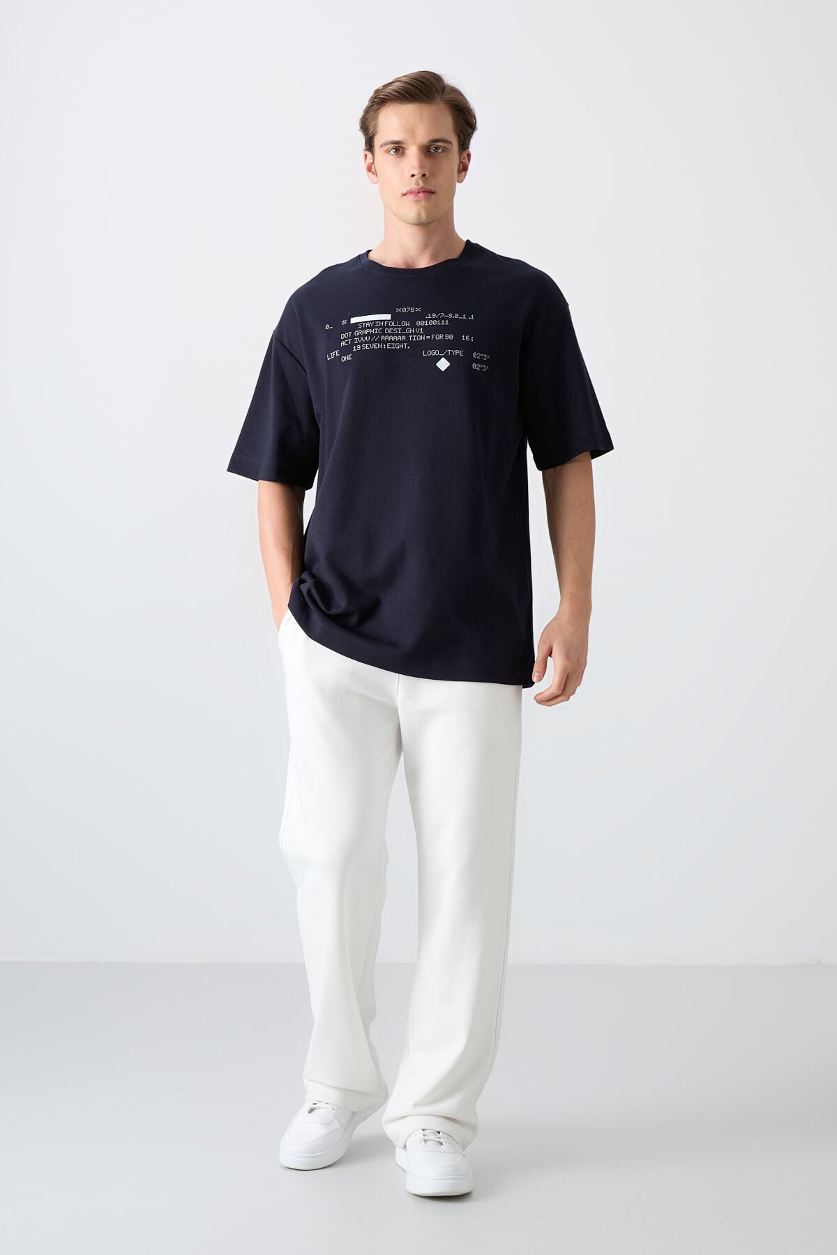 Navy Blue Cotton Thick Soft Textured Oversize Fit Printed Men's T-Shirt - 88326