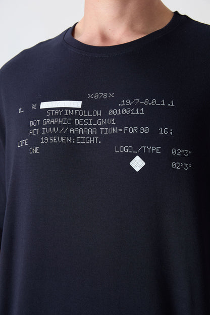 Navy Blue Cotton Thick Soft Textured Oversize Fit Printed Men's T-Shirt - 88326