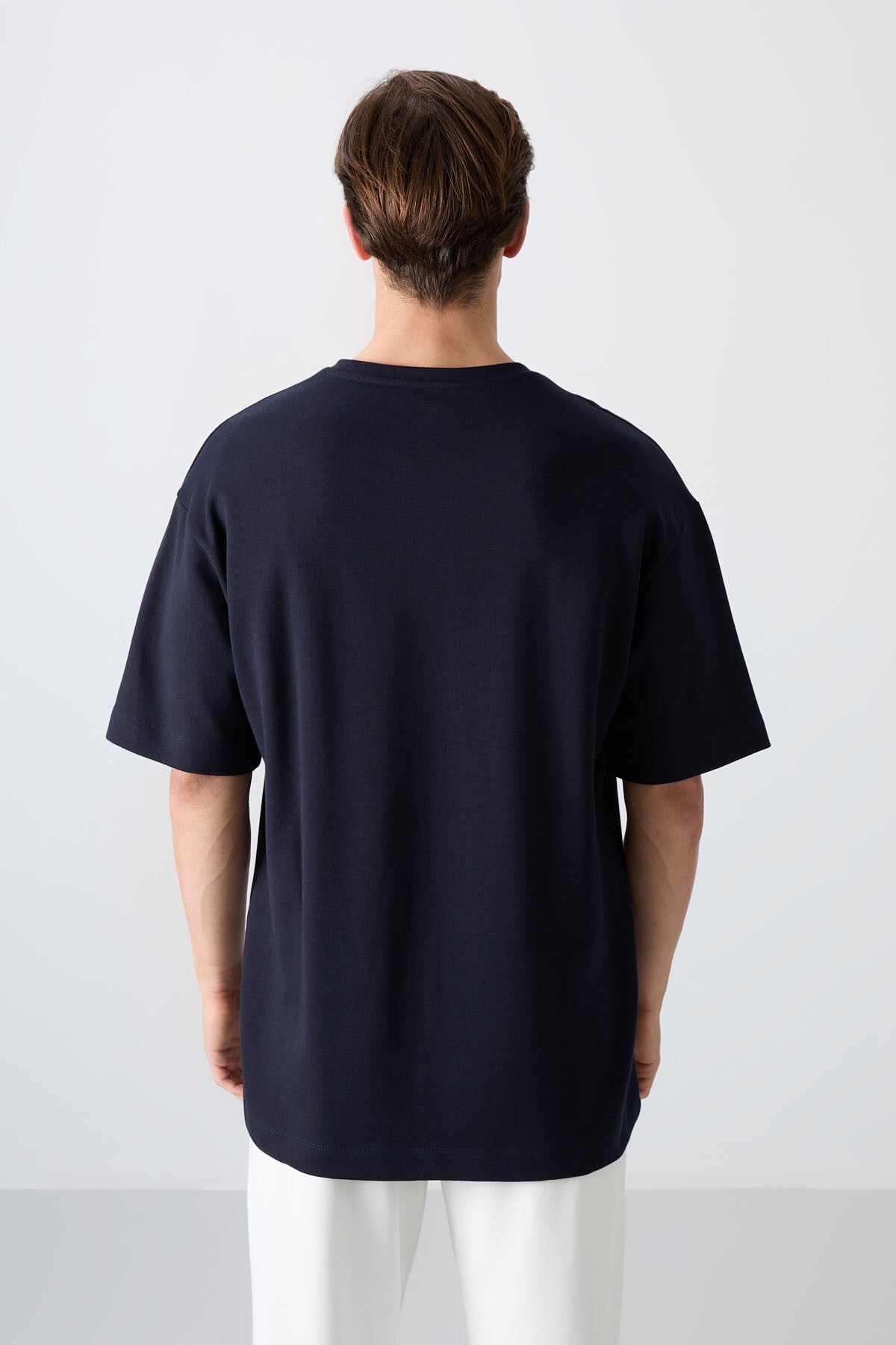 Navy Blue Cotton Thick Soft Textured Oversize Fit Printed Men's T-Shirt - 88326