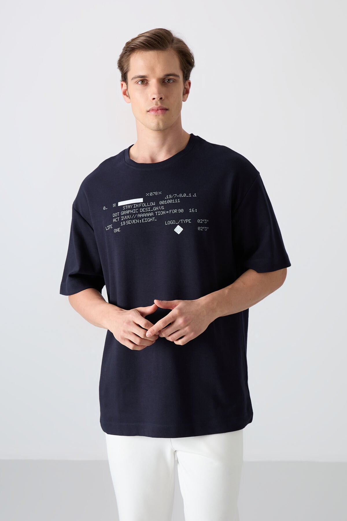 Navy Blue Cotton Thick Soft Textured Oversize Fit Printed Men's T-Shirt - 88326