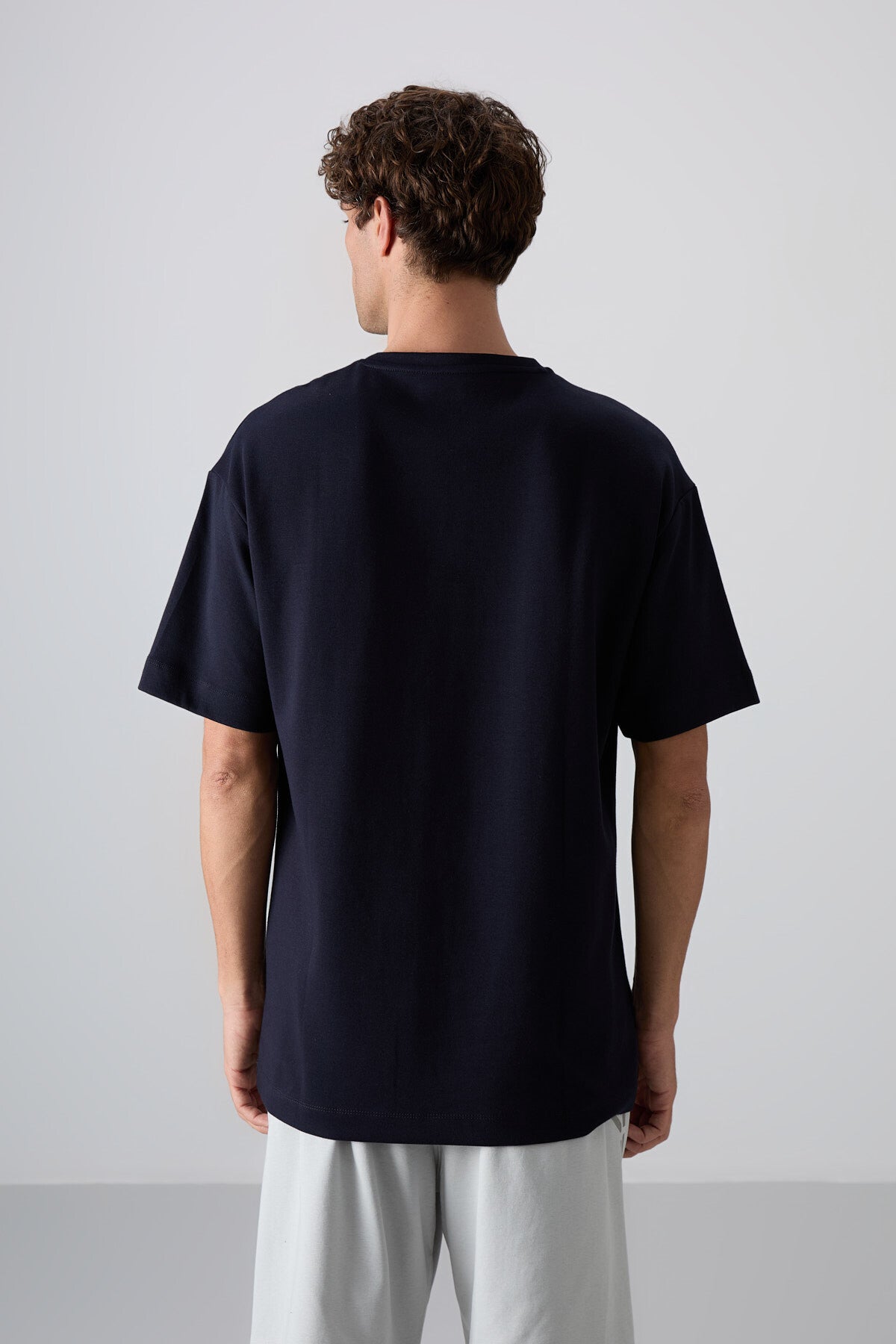 Navy Blue Cotton Thick Soft Textured Oversize Fit Printed Men's T-Shirt - 88325