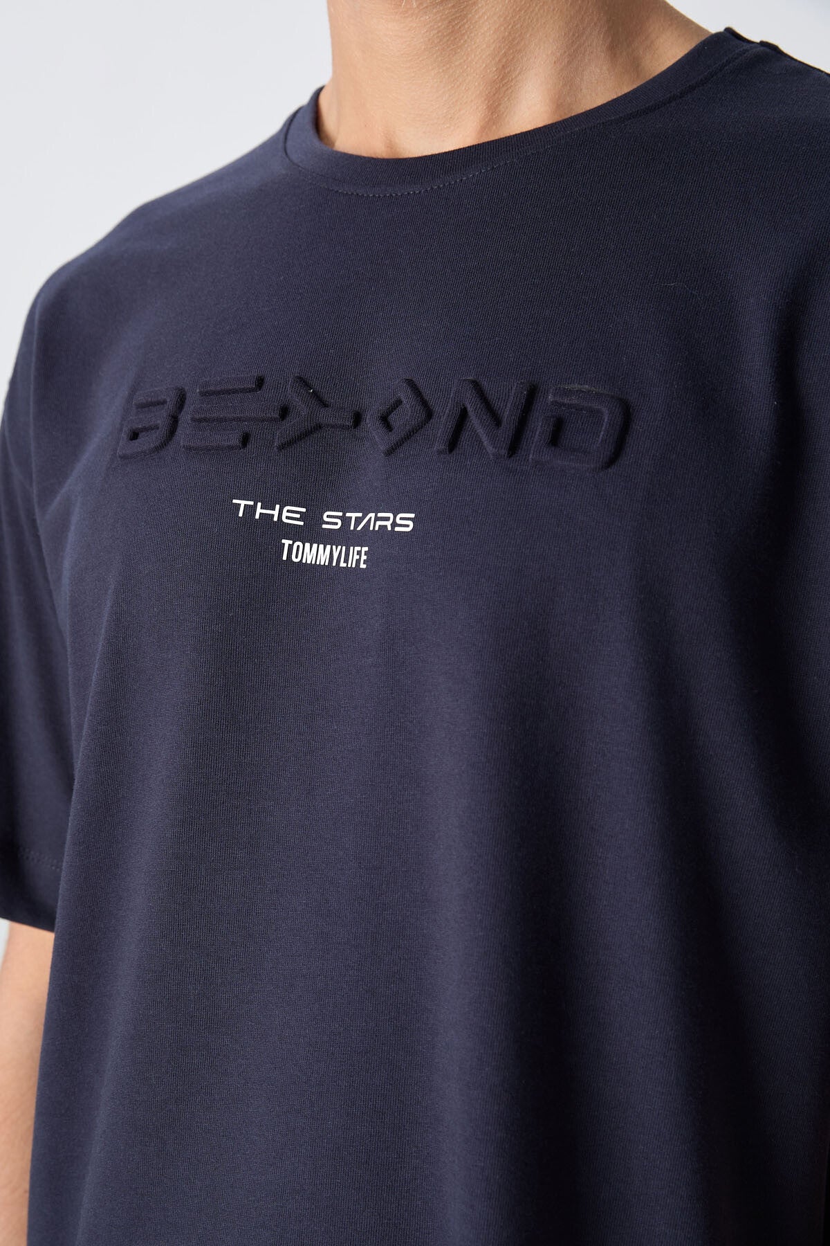 Navy Blue Cotton Thick Soft Textured Oversize Fit Printed Men's T-Shirt - 88328